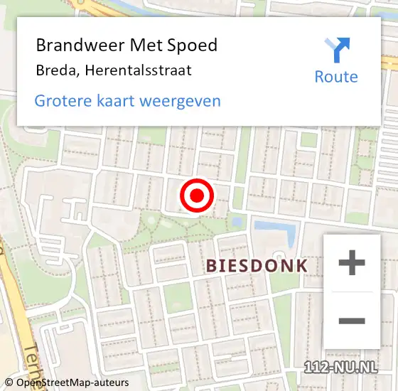 Locatie op kaart van de 112 melding: Brandweer Met Spoed Naar Breda, Herentalsstraat op 18 januari 2018 09:47