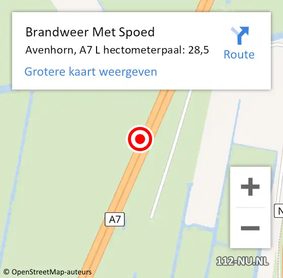 Locatie op kaart van de 112 melding: Brandweer Met Spoed Naar Avenhorn, A7 L hectometerpaal: 28,5 op 18 januari 2018 10:14