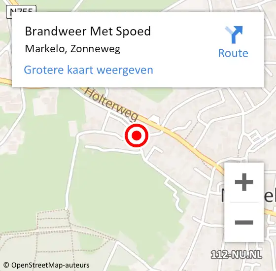 Locatie op kaart van de 112 melding: Brandweer Met Spoed Naar Markelo, Zonneweg op 18 januari 2018 10:32