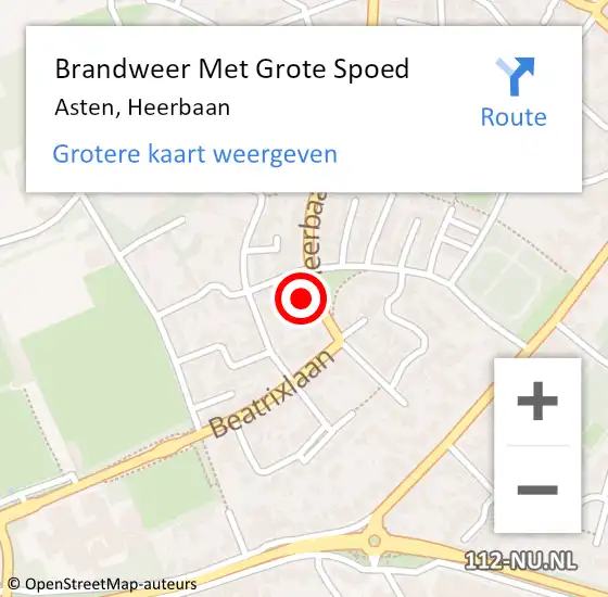 Locatie op kaart van de 112 melding: Brandweer Met Grote Spoed Naar Asten, Heerbaan op 18 januari 2018 10:33