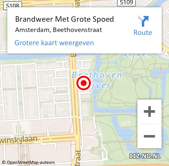 Locatie op kaart van de 112 melding: Brandweer Met Grote Spoed Naar Amsterdam, Beethovenstraat op 18 januari 2018 10:38