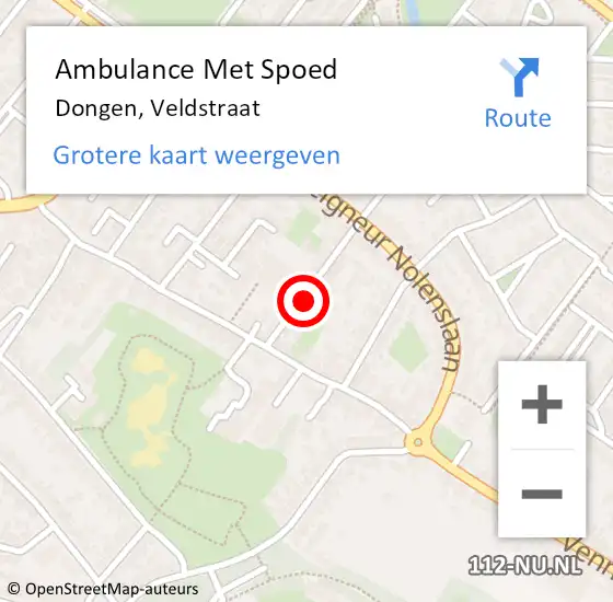 Locatie op kaart van de 112 melding: Ambulance Met Spoed Naar Dongen, Veldstraat op 18 januari 2018 10:46