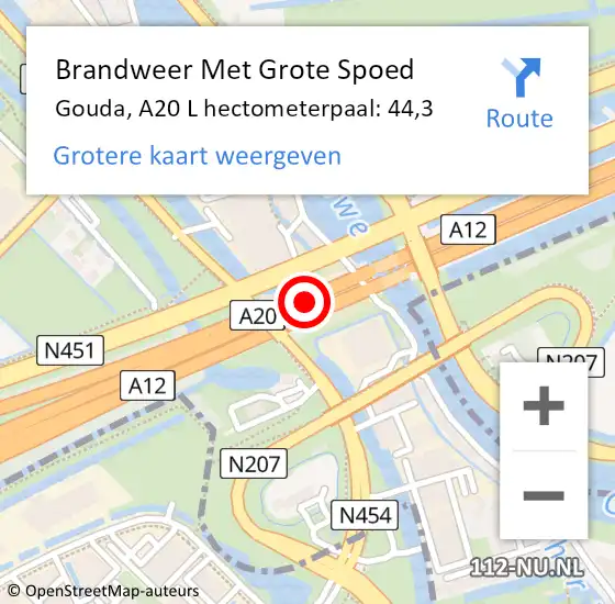 Locatie op kaart van de 112 melding: Brandweer Met Grote Spoed Naar Reeuwijk, A20 L hectometerpaal: 46,7 op 18 januari 2018 10:48