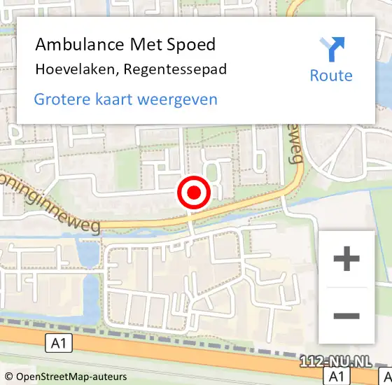 Locatie op kaart van de 112 melding: Ambulance Met Spoed Naar Hoevelaken, Regentessepad op 18 januari 2018 10:51