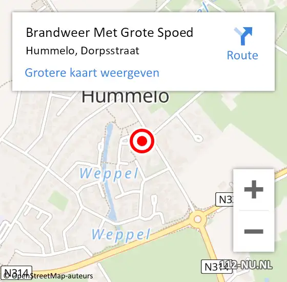 Locatie op kaart van de 112 melding: Brandweer Met Grote Spoed Naar Hummelo, Dorpsstraat op 18 januari 2018 10:53