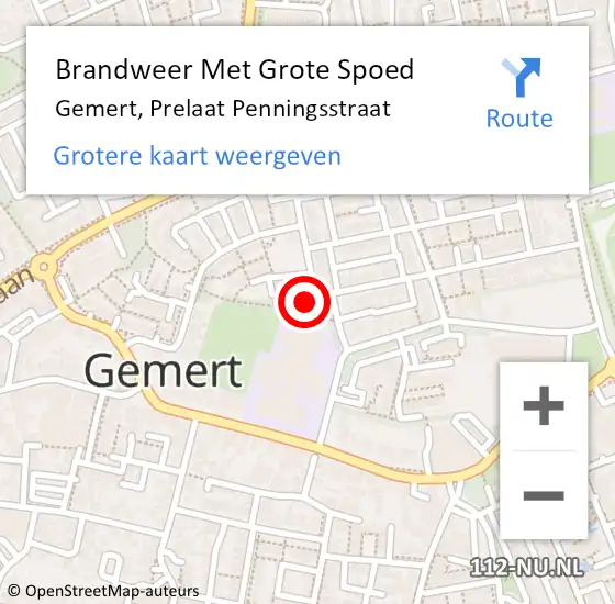 Locatie op kaart van de 112 melding: Brandweer Met Grote Spoed Naar Gemert, Prelaat Penningsstraat op 18 januari 2018 10:53