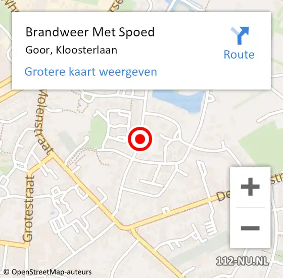 Locatie op kaart van de 112 melding: Brandweer Met Spoed Naar Goor, Kloosterlaan op 18 januari 2018 10:58