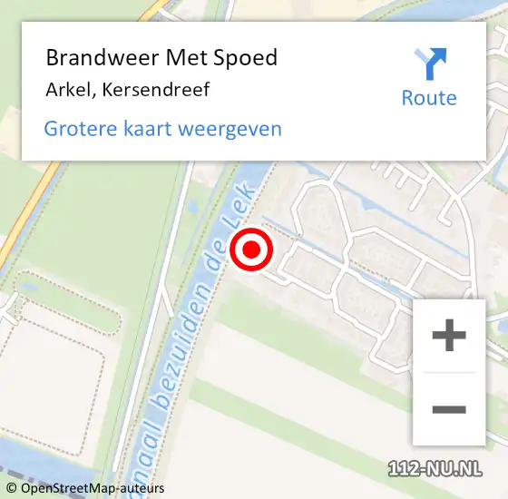 Locatie op kaart van de 112 melding: Brandweer Met Spoed Naar Arkel, Kersendreef op 18 januari 2018 10:59