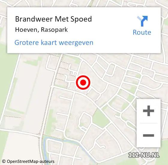 Locatie op kaart van de 112 melding: Brandweer Met Spoed Naar Hoeven, Rasopark op 18 januari 2018 11:03