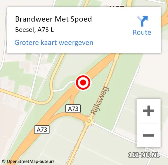 Locatie op kaart van de 112 melding: Brandweer Met Spoed Naar Beesel, A73 L op 18 januari 2018 11:04