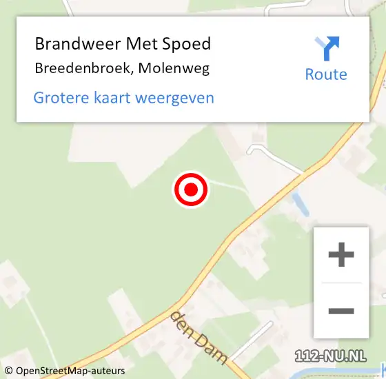 Locatie op kaart van de 112 melding: Brandweer Met Spoed Naar Breedenbroek, Molenweg op 18 januari 2018 11:07