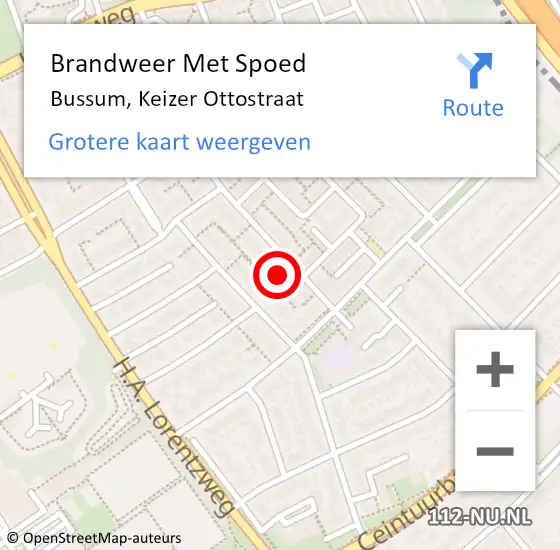 Locatie op kaart van de 112 melding: Brandweer Met Spoed Naar Bussum, Keizer Ottostraat op 18 januari 2018 11:15