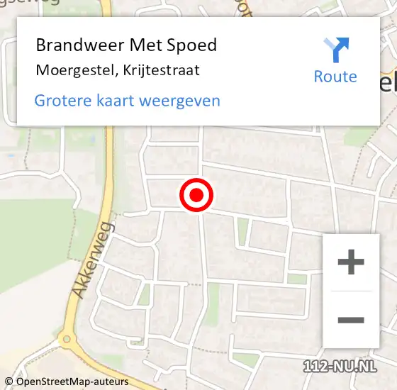 Locatie op kaart van de 112 melding: Brandweer Met Spoed Naar Moergestel, Krijtestraat op 18 januari 2018 11:40