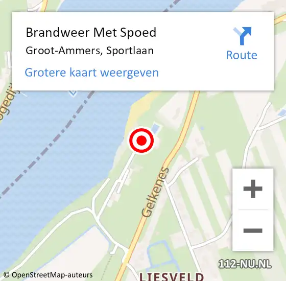 Locatie op kaart van de 112 melding: Brandweer Met Spoed Naar Groot-Ammers, Sportlaan op 18 januari 2018 11:41