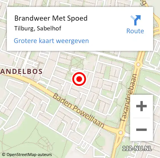 Locatie op kaart van de 112 melding: Brandweer Met Spoed Naar Tilburg, Sabelhof op 18 januari 2018 11:43