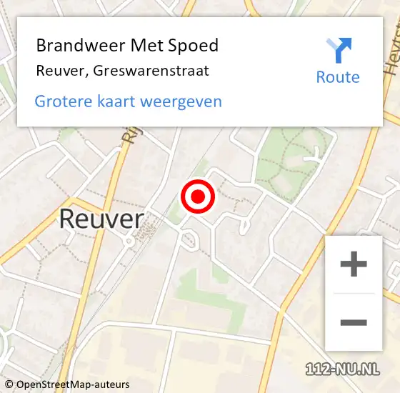 Locatie op kaart van de 112 melding: Brandweer Met Spoed Naar Reuver, Greswarenstraat op 18 januari 2018 11:44