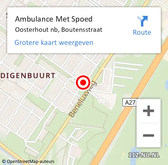 Locatie op kaart van de 112 melding: Ambulance Met Spoed Naar Oosterhout nb, Boutensstraat op 13 februari 2014 14:03