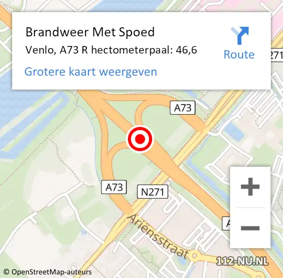 Locatie op kaart van de 112 melding: Brandweer Met Spoed Naar Venlo, A73 R hectometerpaal: 46,6 op 18 januari 2018 11:47