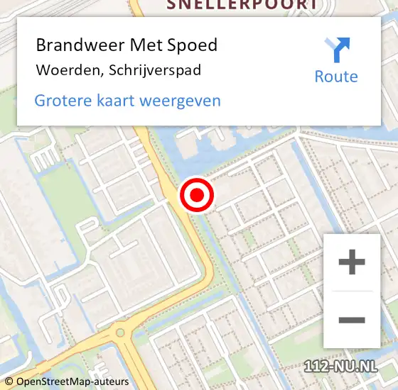 Locatie op kaart van de 112 melding: Brandweer Met Spoed Naar Woerden, Schrijverspad op 18 januari 2018 11:51