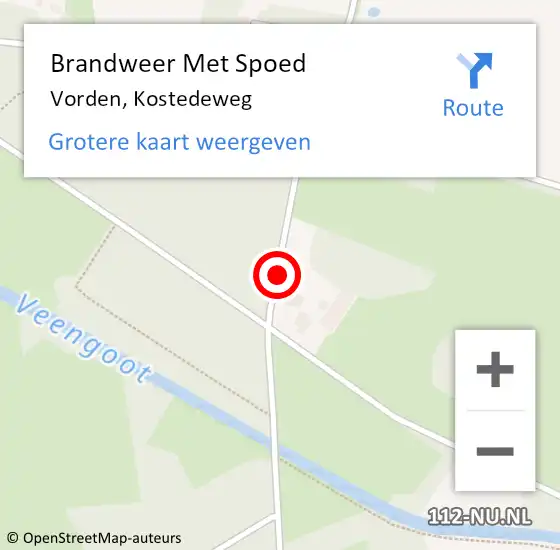 Locatie op kaart van de 112 melding: Brandweer Met Spoed Naar Vorden, Kostedeweg op 18 januari 2018 11:52