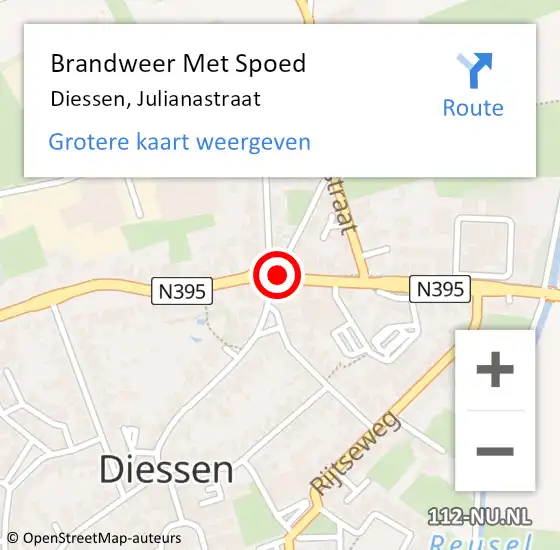 Locatie op kaart van de 112 melding: Brandweer Met Spoed Naar Diessen, Julianastraat op 18 januari 2018 11:52