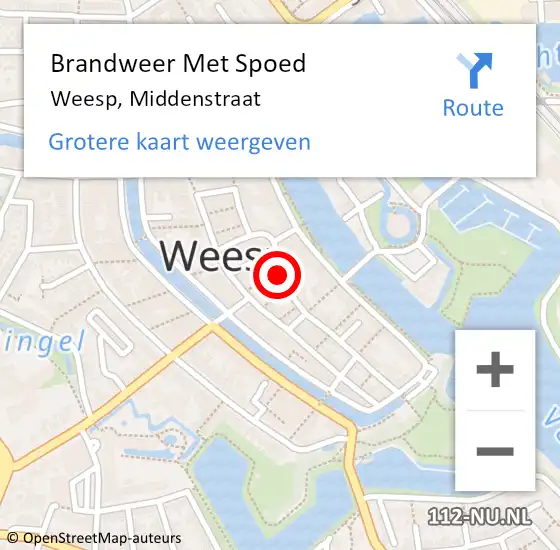 Locatie op kaart van de 112 melding: Brandweer Met Spoed Naar Weesp, Middenstraat op 18 januari 2018 11:53