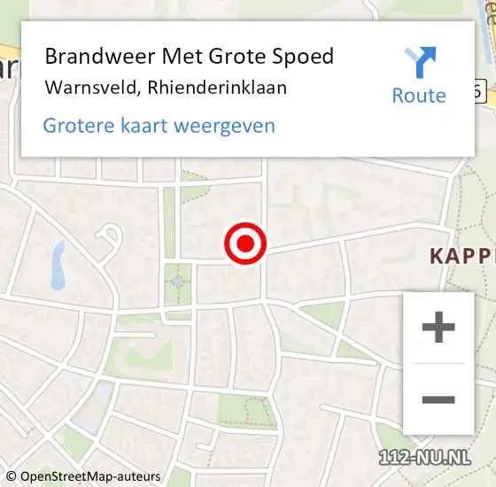 Locatie op kaart van de 112 melding: Brandweer Met Grote Spoed Naar Warnsveld, Rhienderinklaan op 18 januari 2018 11:55