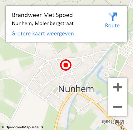 Locatie op kaart van de 112 melding: Brandweer Met Spoed Naar Nunhem, Molenbergstraat op 18 januari 2018 12:02