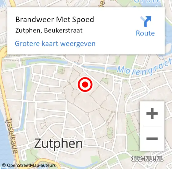 Locatie op kaart van de 112 melding: Brandweer Met Spoed Naar Zutphen, Beukerstraat op 18 januari 2018 12:03