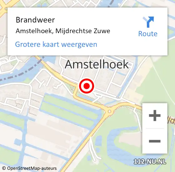 Locatie op kaart van de 112 melding: Brandweer Amstelhoek, Mijdrechtse Zuwe op 18 januari 2018 12:03