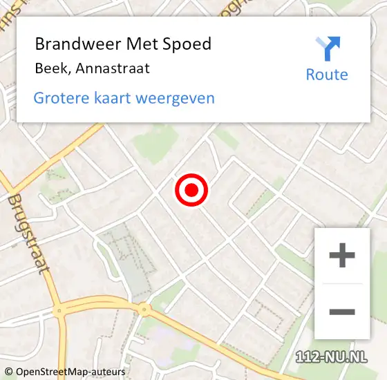 Locatie op kaart van de 112 melding: Brandweer Met Spoed Naar Beek, Annastraat op 18 januari 2018 12:10