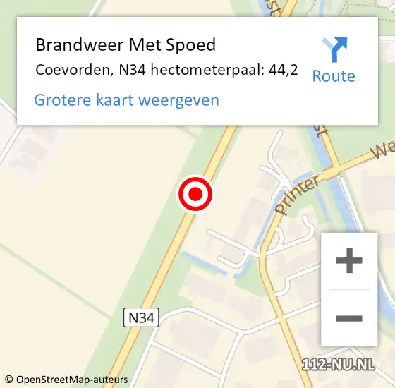 Locatie op kaart van de 112 melding: Brandweer Met Spoed Naar Coevorden, N34 hectometerpaal: 44,7 op 18 januari 2018 12:11