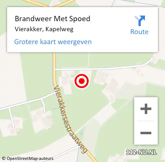 Locatie op kaart van de 112 melding: Brandweer Met Spoed Naar Vierakker, Kapelweg op 18 januari 2018 12:12