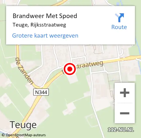 Locatie op kaart van de 112 melding: Brandweer Met Spoed Naar Teuge, Rijksstraatweg op 18 januari 2018 12:12