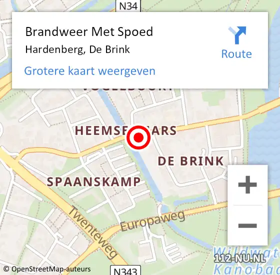 Locatie op kaart van de 112 melding: Brandweer Met Spoed Naar Hardenberg, De Brink op 18 januari 2018 12:14