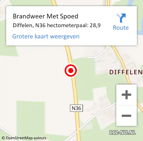 Locatie op kaart van de 112 melding: Brandweer Met Spoed Naar Diffelen, N36 hectometerpaal: 29,7 op 18 januari 2018 12:15