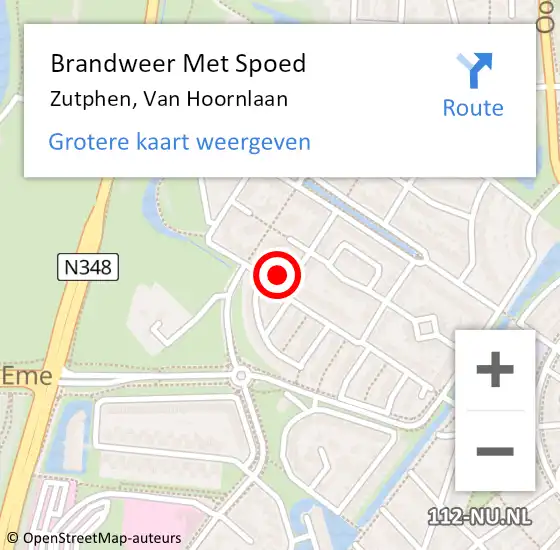 Locatie op kaart van de 112 melding: Brandweer Met Spoed Naar Zutphen, Van Hoornlaan op 18 januari 2018 12:22