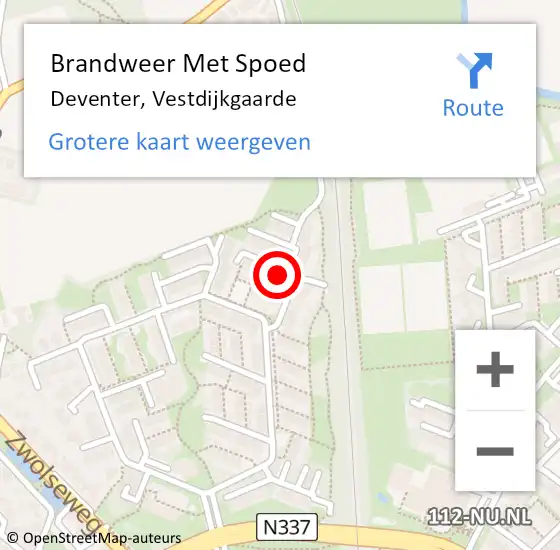 Locatie op kaart van de 112 melding: Brandweer Met Spoed Naar Deventer, Vestdijkgaarde op 18 januari 2018 12:29