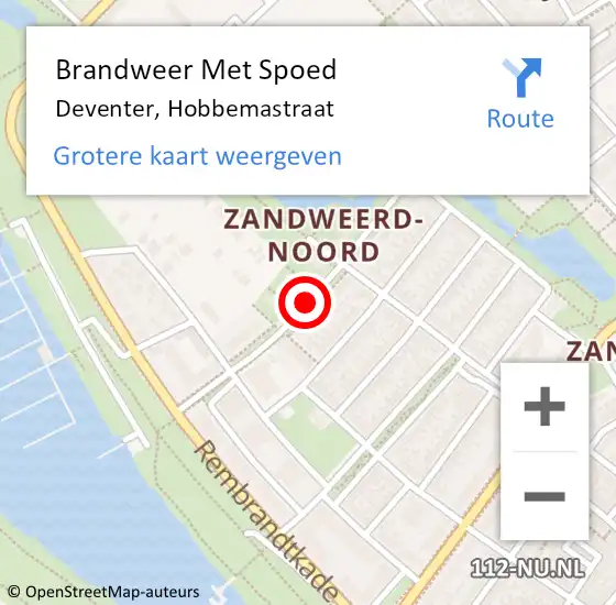 Locatie op kaart van de 112 melding: Brandweer Met Spoed Naar Deventer, Hobbemastraat op 18 januari 2018 12:29