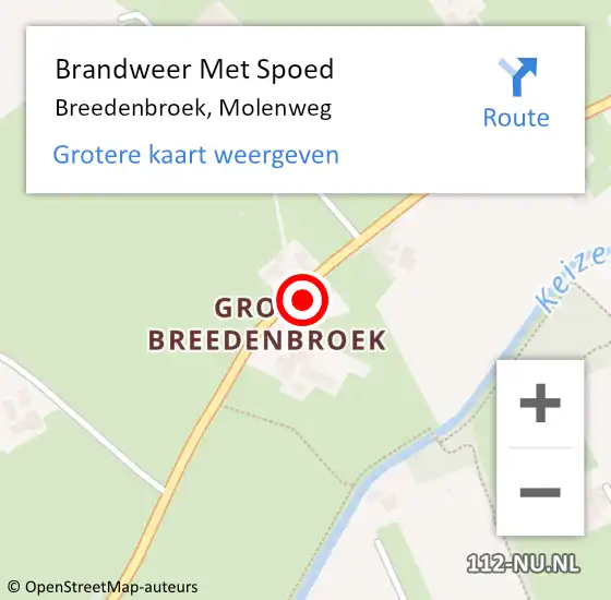 Locatie op kaart van de 112 melding: Brandweer Met Spoed Naar Breedenbroek, Molenweg op 18 januari 2018 13:05