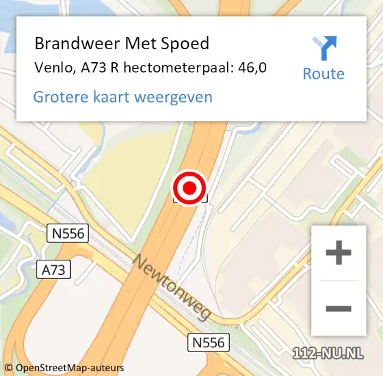Locatie op kaart van de 112 melding: Brandweer Met Spoed Naar Venlo, A73 R hectometerpaal: 46,0 op 18 januari 2018 13:12