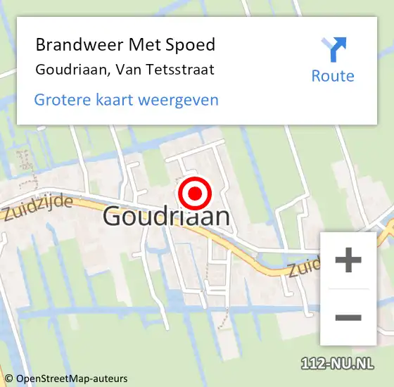 Locatie op kaart van de 112 melding: Brandweer Met Spoed Naar Goudriaan, Van Tetsstraat op 18 januari 2018 13:31