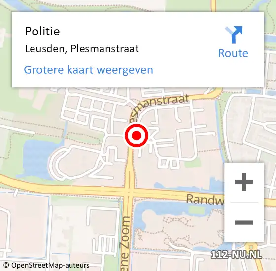 Locatie op kaart van de 112 melding: Politie Leusden, Plesmanstraat op 18 januari 2018 13:35