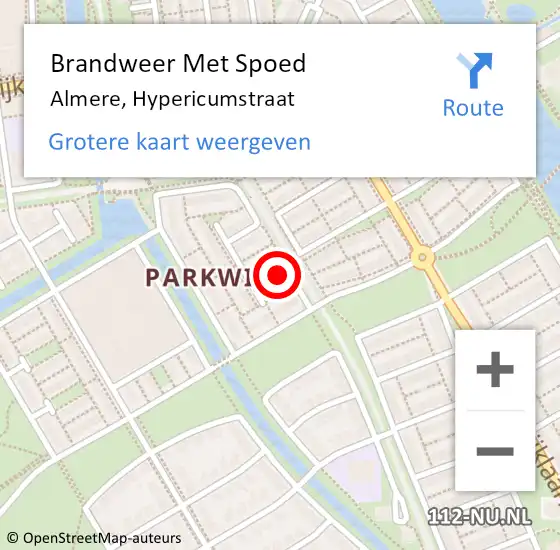 Locatie op kaart van de 112 melding: Brandweer Met Spoed Naar Almere, Hypericumstraat op 18 januari 2018 13:46