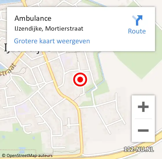 Locatie op kaart van de 112 melding: Ambulance IJzendijke, Mortierstraat op 18 januari 2018 14:21