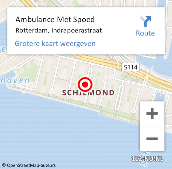 Locatie op kaart van de 112 melding: Ambulance Met Spoed Naar Rotterdam, Indrapoerastraat op 18 januari 2018 14:47