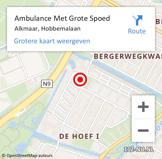 Locatie op kaart van de 112 melding: Ambulance Met Grote Spoed Naar Alkmaar, Hobbemalaan op 18 januari 2018 14:50