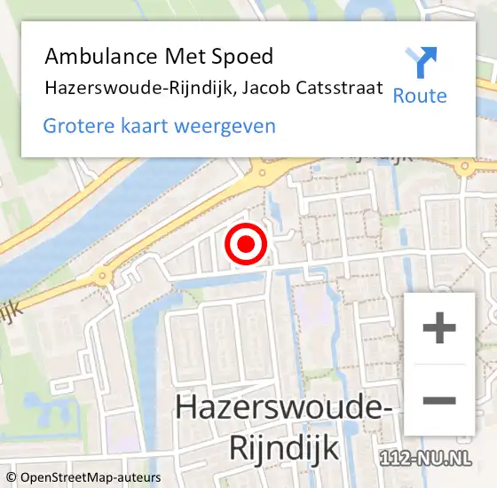 Locatie op kaart van de 112 melding: Ambulance Met Spoed Naar Hazerswoude-Rijndijk, Jacob Catsstraat op 18 januari 2018 15:39