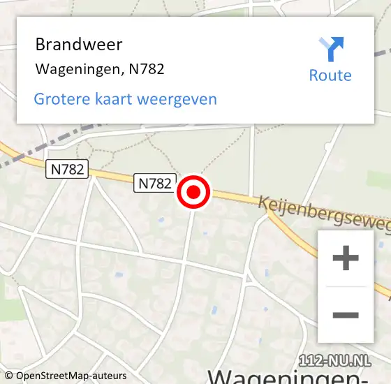 Locatie op kaart van de 112 melding: Brandweer Wageningen, N782 op 18 januari 2018 15:39