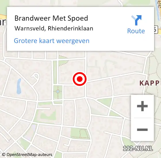 Locatie op kaart van de 112 melding: Brandweer Met Spoed Naar Warnsveld, Rhienderinklaan op 18 januari 2018 15:57